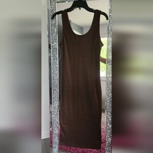 Ambiance Brown Ribbed Midi Dress